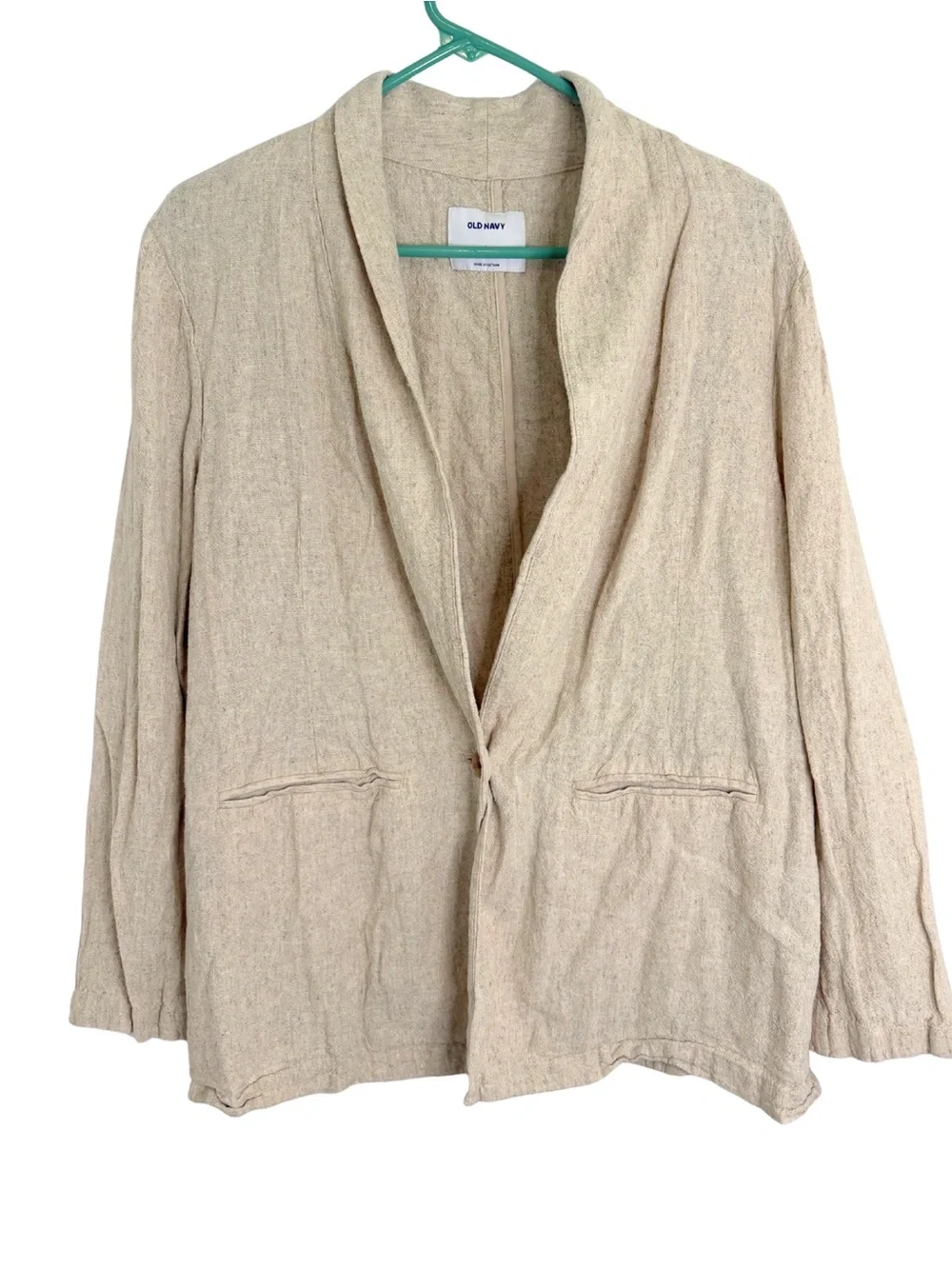 Old Navy Linen Blend Beige Shawl Collar Blazer Lightweight Size Large
